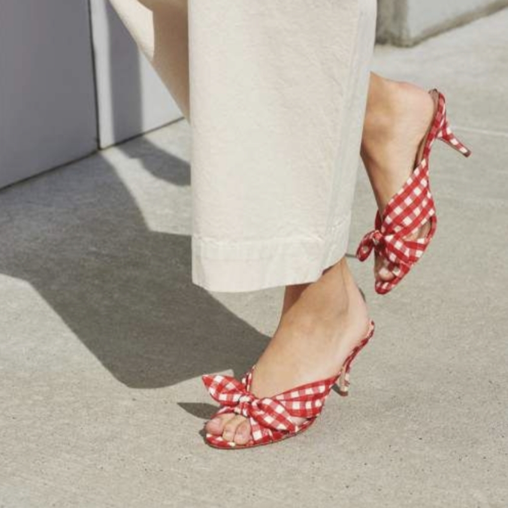 LOEFFLER RANDALL | Size 9 | LUISA BOW-EMBELLISHED GINGHAM CANVAS MULES IN RED